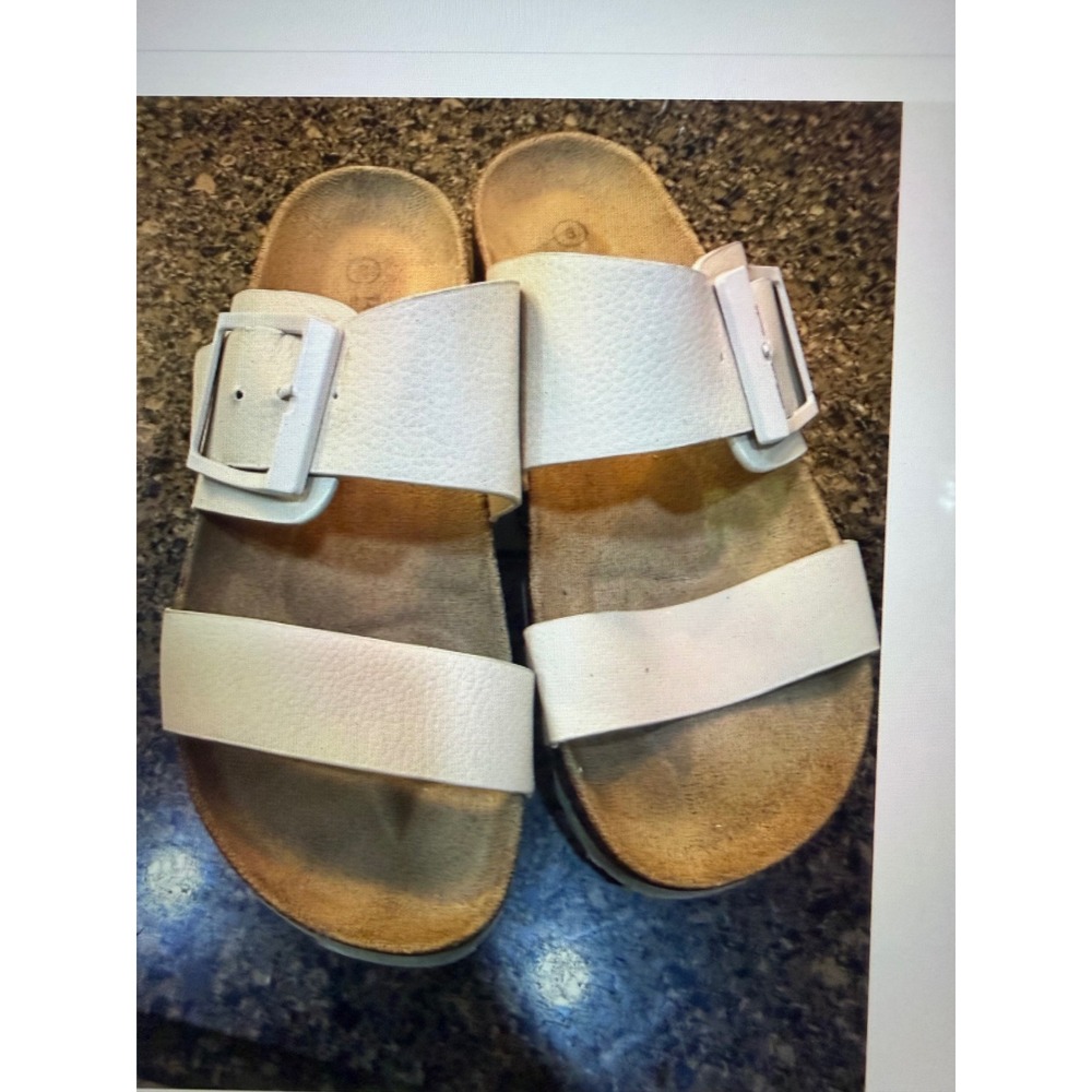 Bjorndal Womens White Double Strap Buckle Slide Sandals Cork Footbed Size 8